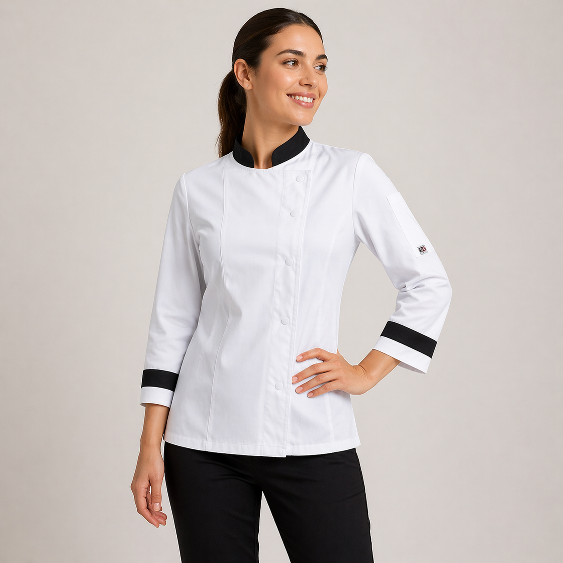 Giacca Cuoco Donna in Cotone Egiziano con Bottoni a Pressione Bianca - Donna