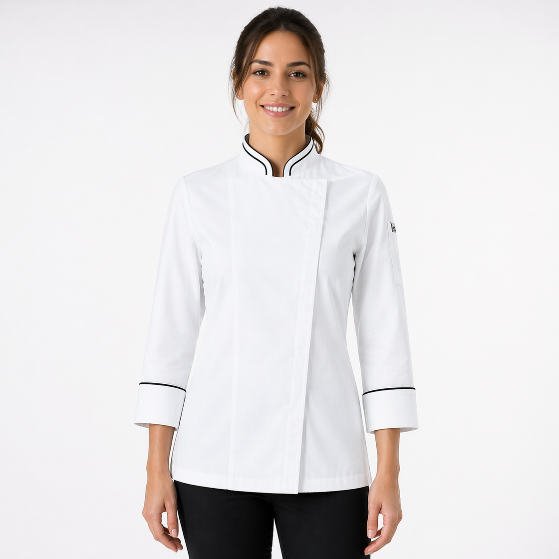 Giacca Cuoco Donna KATE in Cotone Egiziano con Bottoni a Pressione Bianca