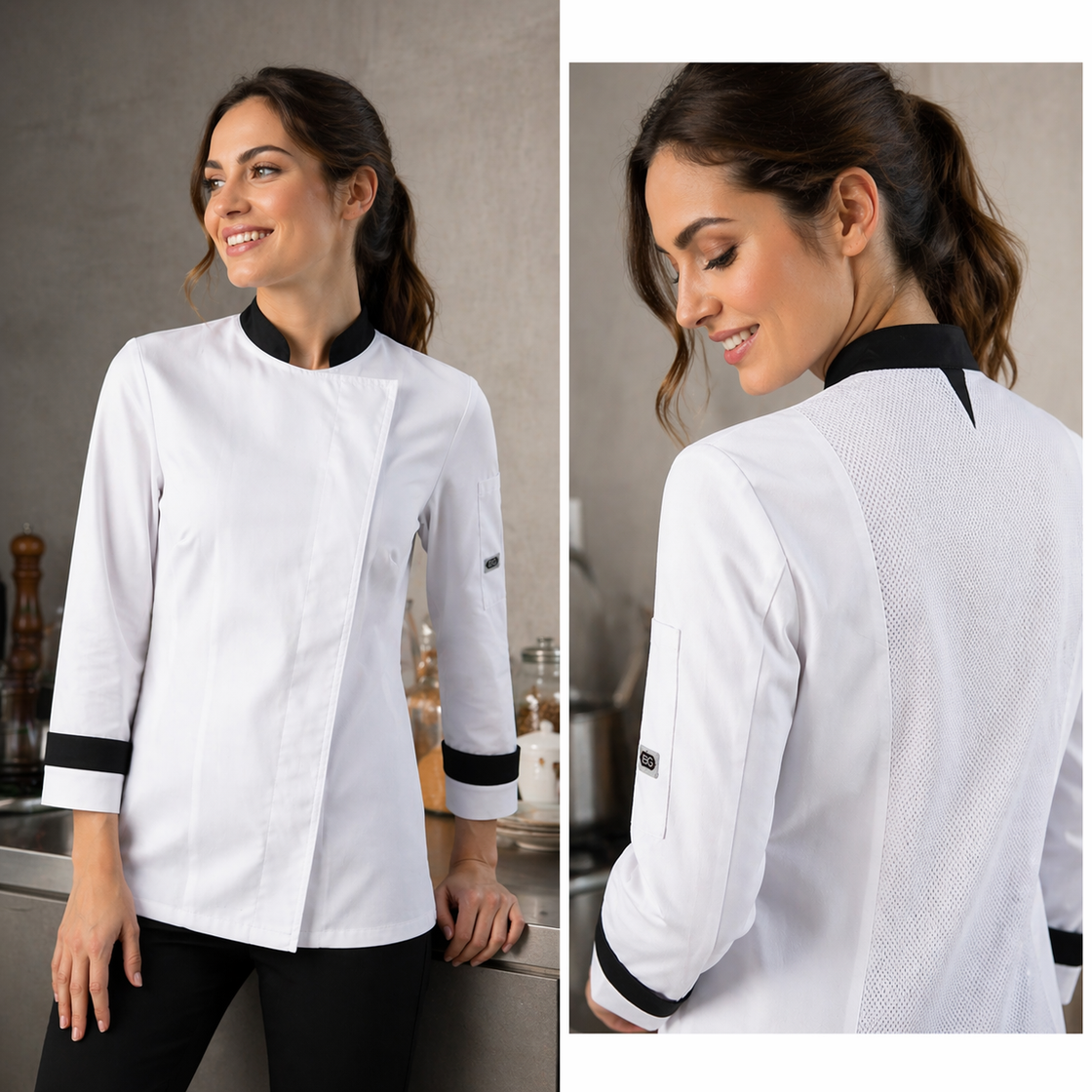 Giacca Cuoco Donna in Cotone Egiziano con Bottoni a Pressione Bianca - Donna