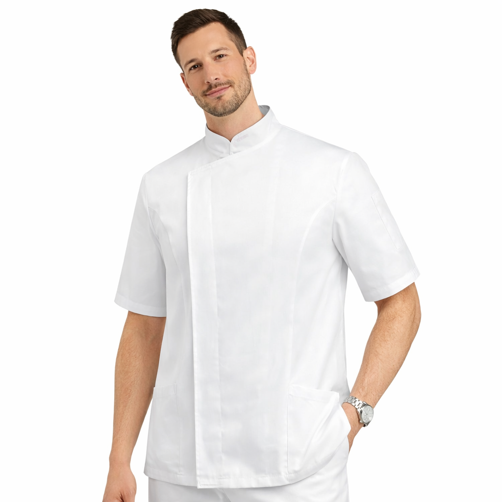 Casacca Sanitaria Unisex Manica Corta – Bottoni Automatici, Comoda per Uso Quotidiano - GEORGE