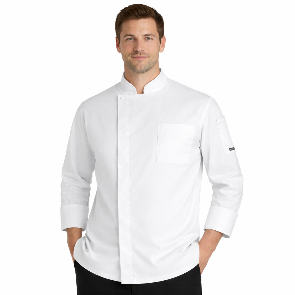 Giacca Chef Uomo Traspirante in Cotone Egiziano – Bottoni Automatici, Schiena Air Plus - CLEVER